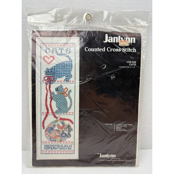 Janlynn Counted Cross Stitch Kit 50-528 Cats 1988 New Old Stock - Picture 1 of 5